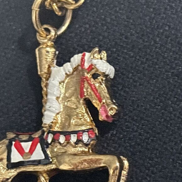 Vintage Carousel Horse Pendant Necklace Gold Tone Enamel Whimsy - Picture 8 of 11